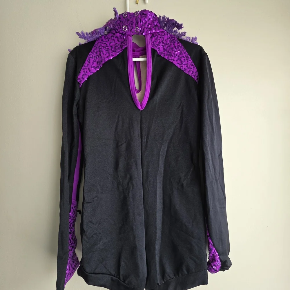 Weissman Black & Purple Sequin Lace Biketard Dance Costume - Size MC (10/12)